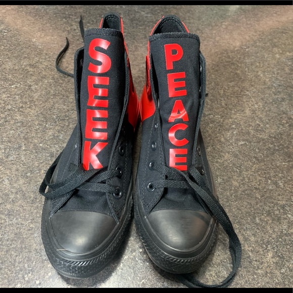 Converse Red Black Seek Peace Rubber Rock Rebel Punk NEW - Picture 6 of 7